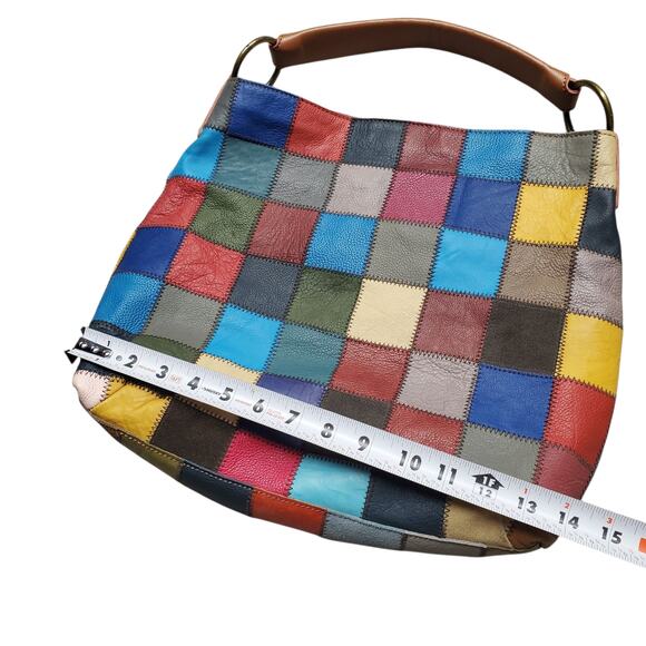 Y2k Rainbow Patchwork Leather & Suede Shoulder Bag - Picture 8 of 8